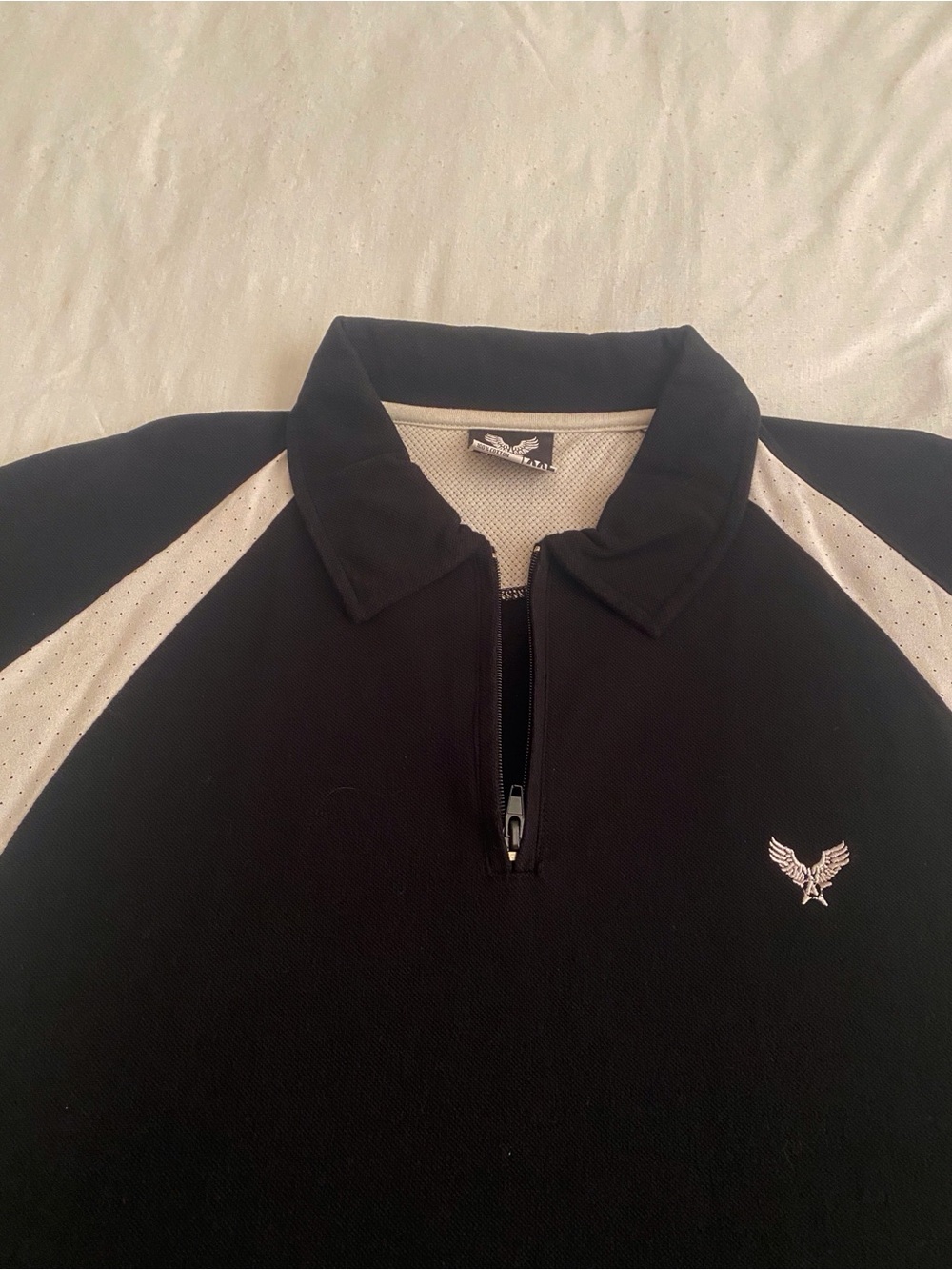 Avirex Black Quarter-Zip Polo with Cream Mesh Accents Vintage Aviation